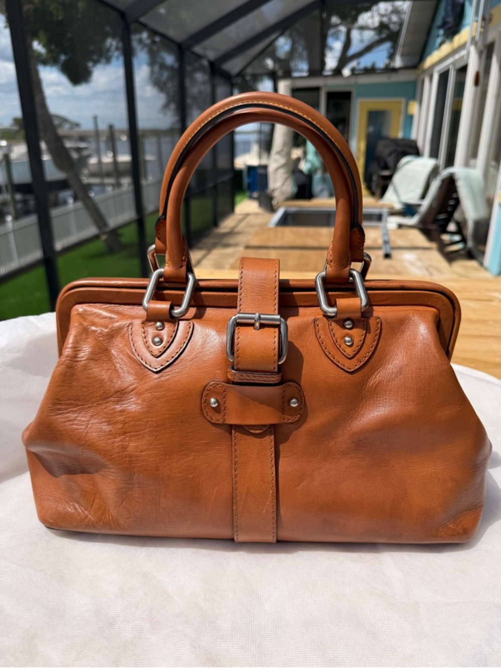 Marc Jacobs Vintage Metal/ Leather Frame Doctor Bag suede lining made in Italy